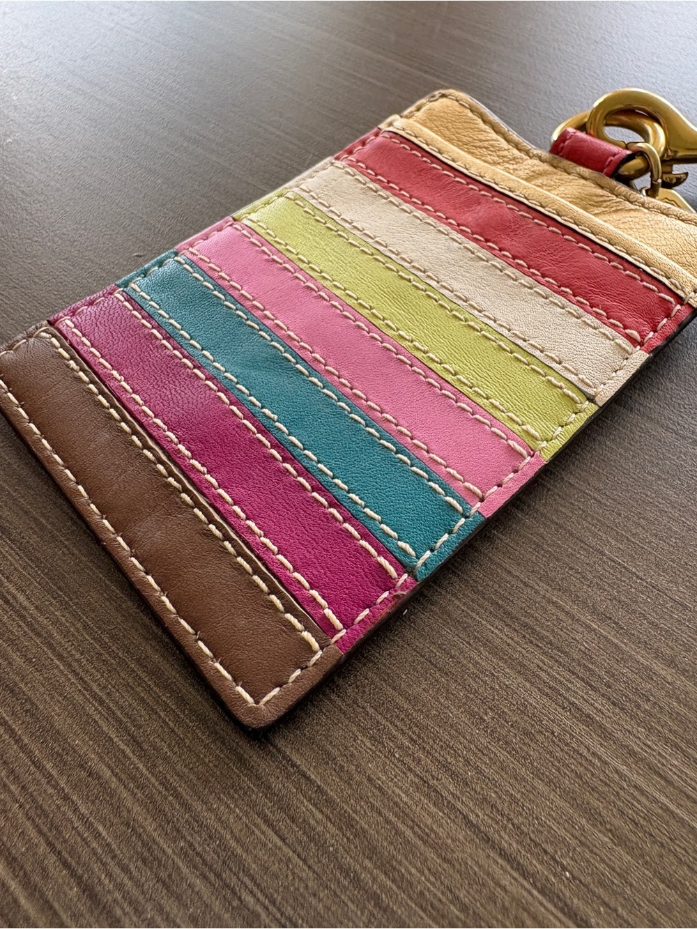 Coach Legacy Stripe ID Lanyard - NWT/Stitched Leather/Bullet y2K - Picture 4 of 9